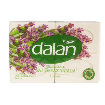 Dalan Pure Soap Lavender 600g (4x150g) – Olive oil-based soap for soothing, hydrating skin and hair with a calming lavender fragrance