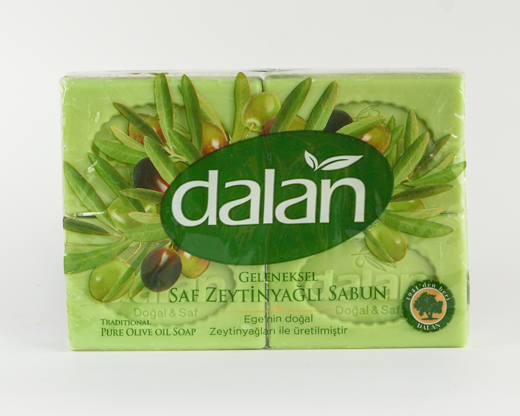 Dalan Pure Soap Olive Oil 600g (4x150g) – Natural olive oil soap for hydrating and nourishing skin and hair.
