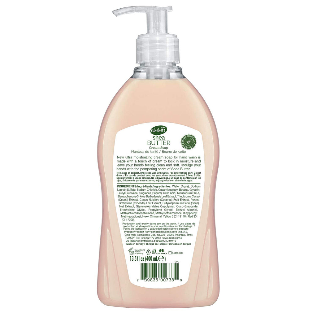 Dalan Shea Butter Cream Liquid Hand Soap 400mL – Hydrating hand soap with shea butter for soft, nourished skin.