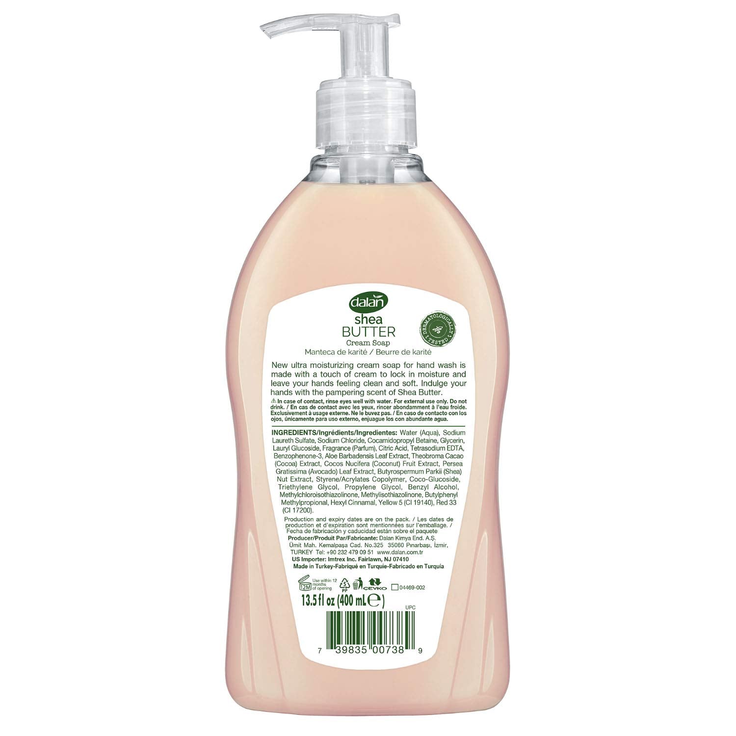 Dalan Shea Butter Cream Liquid Hand Soap 400mL – Hydrating hand soap with shea butter for soft, nourished skin.