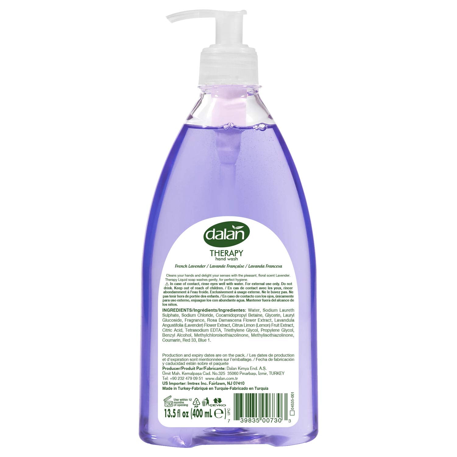 Dalan Therapy French Lavender Liquid Hand Soap 400mL – Moisturizing hand soap with French lavender for soft, hydrated skin and a calming scent.