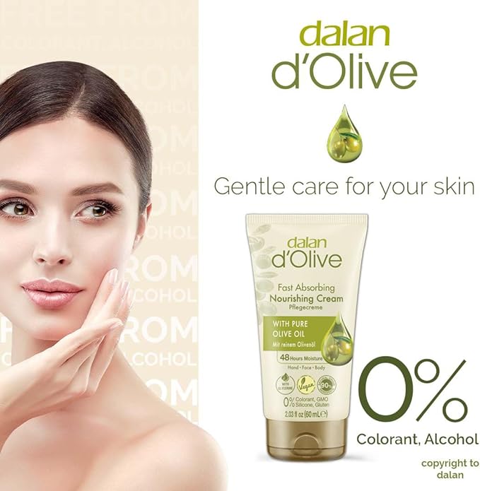 Dalan Vegan Face Cream 60mL – Lightweight, hydrating face cream with olive oil and glycerine for soft, nourished skin