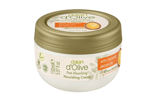 Dalan d’Olive Face Cream 150mL – Hydrating face cream with organic argan and olive oil for soft, nourished skin.