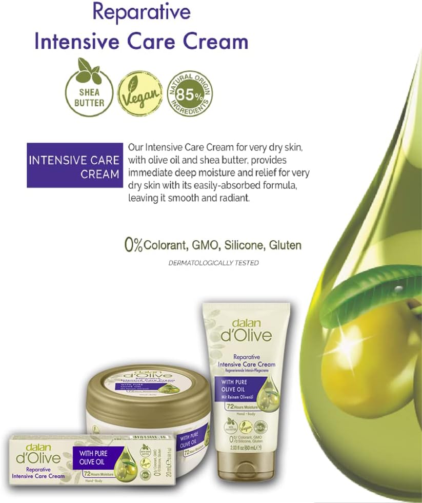 Dalan d’Olive Reparative Intensive Care Cream 150mL – Hydrating cream with olive oil and shea butter for deeply nourished, soft skin