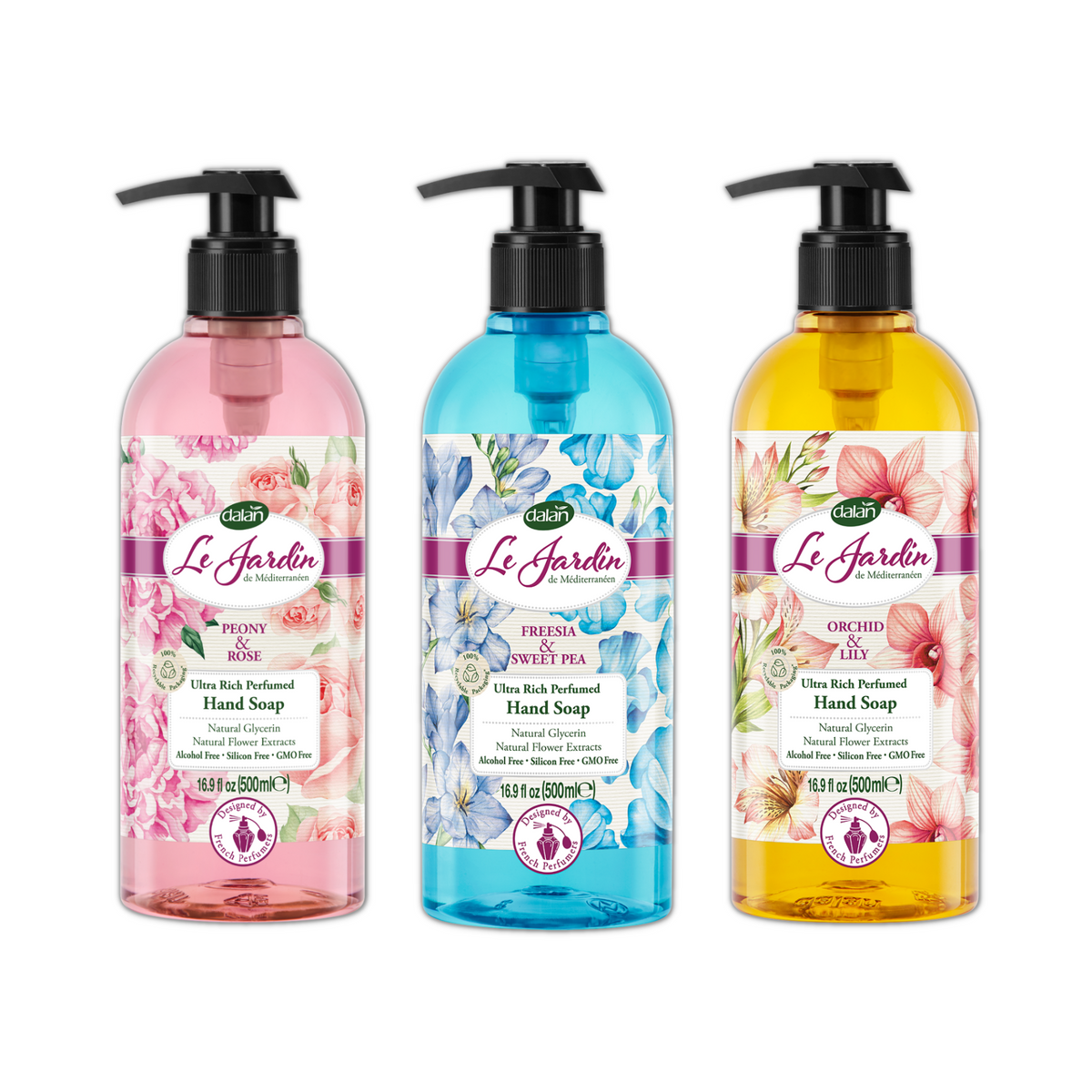 Le Jardin Freesia & Sweet Pea Hand Wash 500mL – Floral body wash with freesia and sweet pea fragrance for soft, hydrated skin.