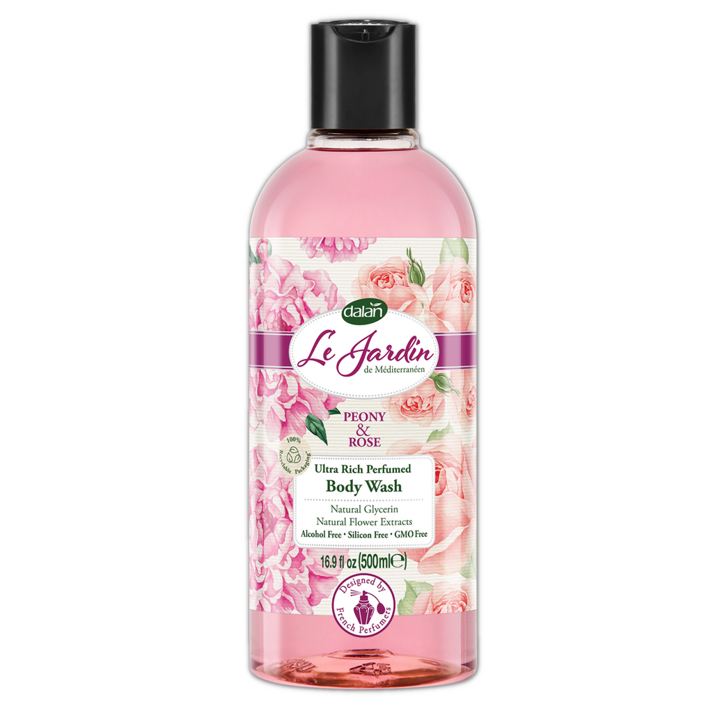 Le Jardin Peony & Rose Body Wash 500mL – Floral shower gel with peony and rose fragrance for soft and hydrated skin.