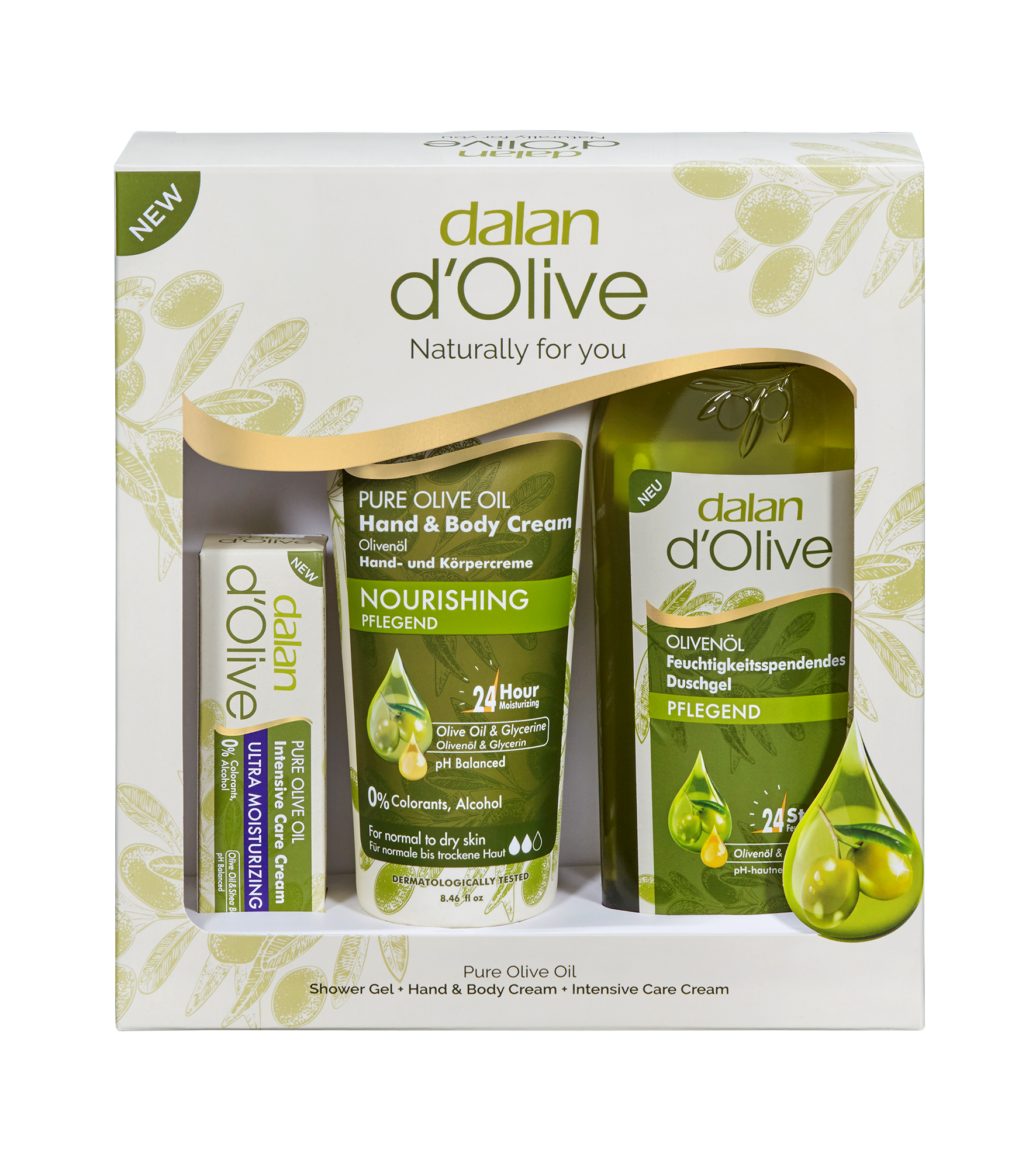 Dalan D'Olive Hand & Body Triple Moisturize Gift Pack (Intensive Care 20ml+ Hand & Body Cream 250ml+ Shower Gel 400ml)
