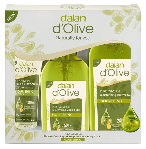 Dalan D'Olive Moisture Hand & Body Gift Pack (Hand & Body Cream 75mL+ Hand Wash 300ml+ Shower Gel 400ml)
