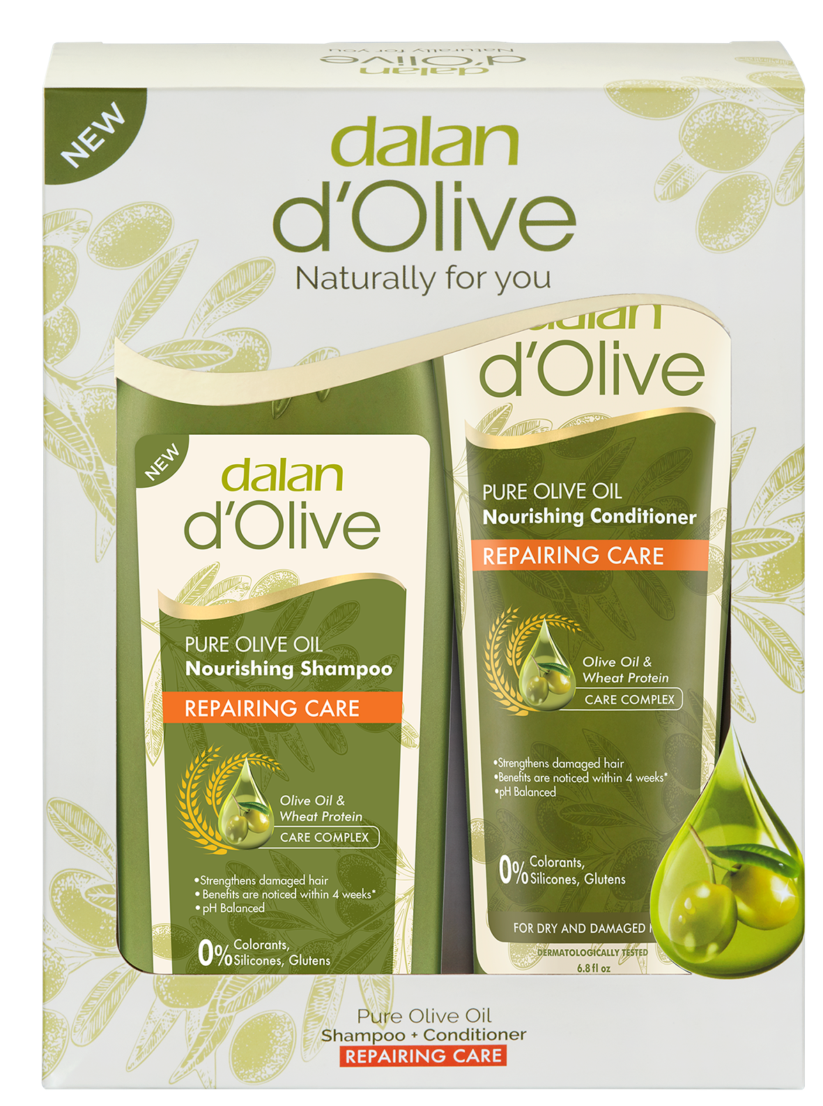 Dalan d’Olive Repairing Care Shampoo & Conditioner Set – Organic olive oil and wheat protein shampoo and conditioner for healthier, shinier hair.