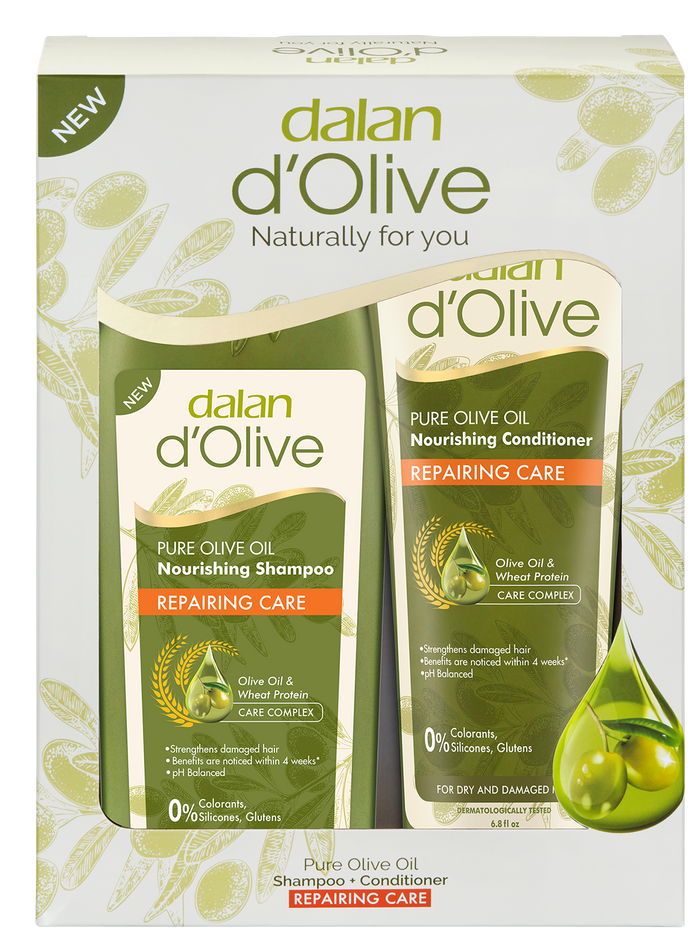Dalan d’Olive Repairing Care Shampoo & Conditioner Set – Organic olive oil and wheat protein shampoo and conditioner for healthier, shinier hair.