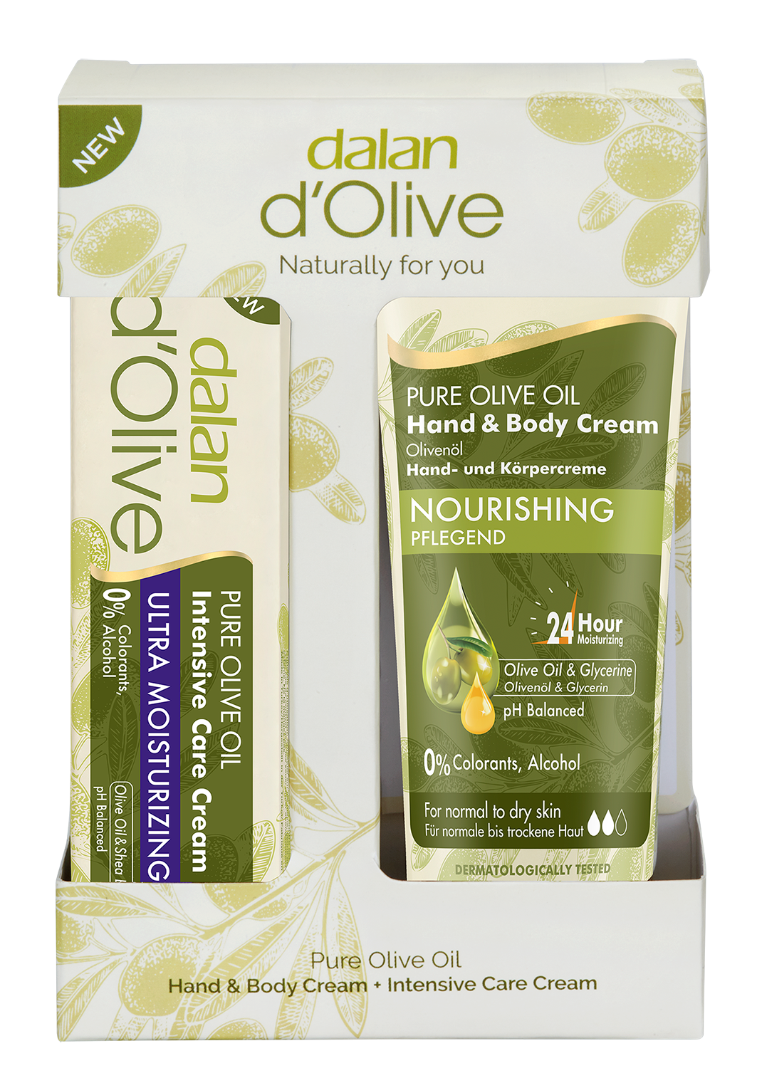 Dalan D’Olive Intensive Care & Hand & Body Cream Pack – Convenient moisturizer set for soft, nourished skin, perfect for daily use.